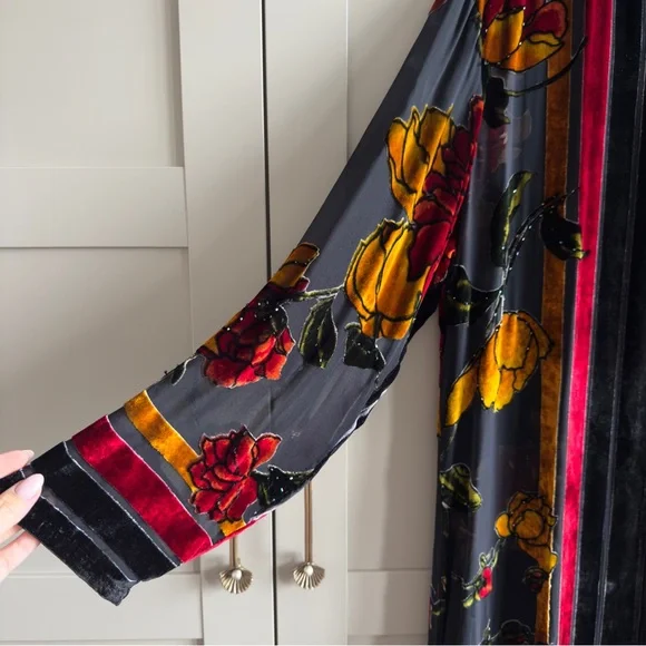 Citron Santa Monica Silk Velvet Coat Dress Button Down Cardigan Wearable Art - Picture 3 of 8